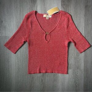 NWT Michael Kors Red Knit Keyhole Top